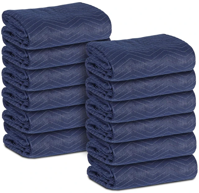 Main image of 12 Moving Packing Blankets 80 x 72 Inches (35 lb/dz) Heavy Duty Moving Pads for Protecting Furniture Professional Quilted Shipping Furniture Pads (Dark Blue 12PCS)