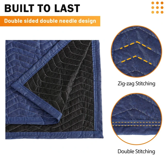 Alt view image 4 of 7 - 12 Moving Packing Blankets 80 x 72 Inches (35 lb/dz) Heavy Duty Moving Pads for Protecting Furniture Professional Quilted Shipping Furniture Pads (Dark Blue 12PCS)