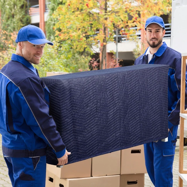 Alt view image 2 of 7 - 12 Moving Packing Blankets 80 x 72 Inches (35 lb/dz) Heavy Duty Moving Pads for Protecting Furniture Professional Quilted Shipping Furniture Pads (Dark Blue 12PCS)
