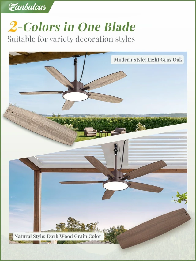 Alt view image 3 of 7 - 52" Outdoor Ceiling Fan with Light IP65 Outdoor Fans for Patio Waterproof Wet Rated Ceiling Fan with 6-Speed DC Motor, Farmhouse Plug in Gazebo Fan for Porch Patios Pavilion(Oil Bronze)