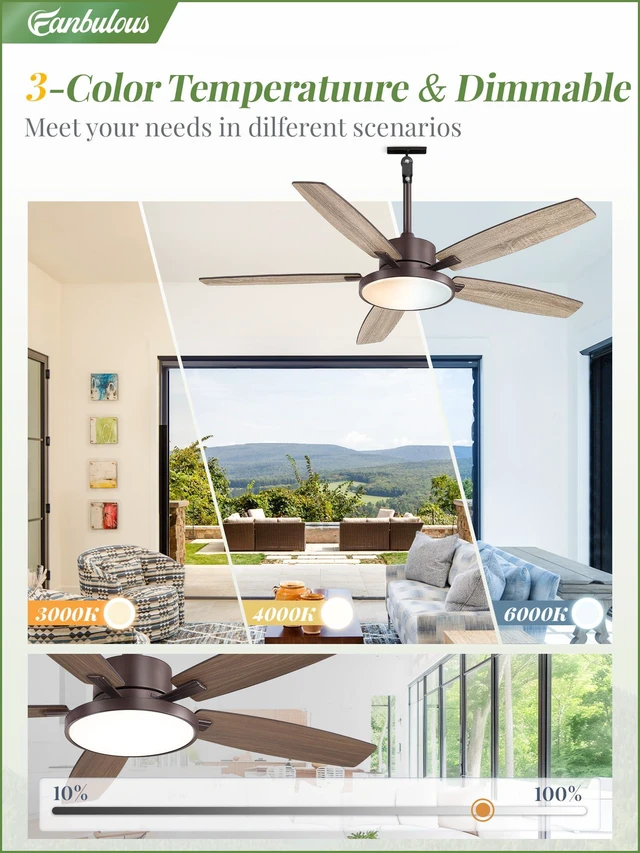 Alt view image 7 of 7 - 52" Outdoor Ceiling Fan with Light IP65 Outdoor Fans for Patio Waterproof Wet Rated Ceiling Fan with 6-Speed DC Motor, Farmhouse Plug in Gazebo Fan for Porch Patios Pavilion(Oil Bronze)
