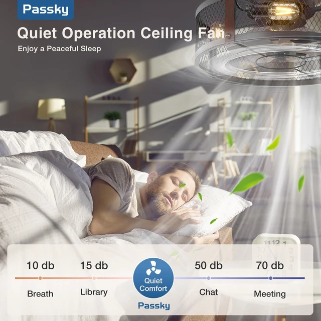 Alt view image 6 of 7 - 20" Caged Ceiling Fans with Lights and Remote, Low Profile Fandelier Reversible DC Motor, 1/2/4H Timer, 6 Speeds, Farmhouse Style, Quiet Operation, for Bedroom, Kitchen, Dining Room, Living Room