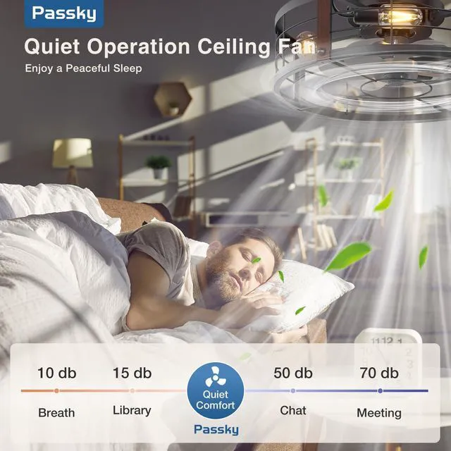 Alt view image 4 of 7 - 20" Caged Ceiling Fans with Lights and Remote, Low Profile Fandelier Reversible DC Motor, 1/2/4H Timer, 6 Speeds, Farmhouse Style, Quiet Operation, for Bedroom, Kitchen, Dining Room, Living Room