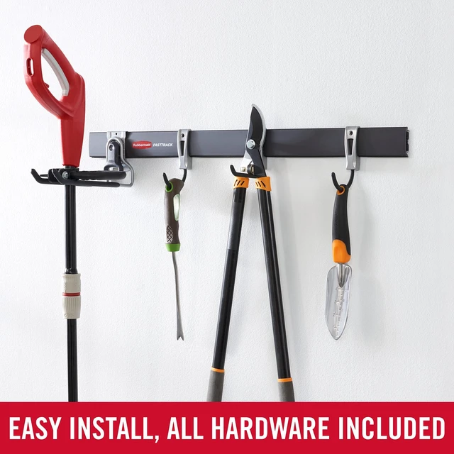 Alt view image 3 of 7 - FastTrack Garage Storage Utility Hooks 5 Piece Black All in One Rail Hook Kit and Tool Organizer Heavy Duty for Home/Garage/Shed/Garden