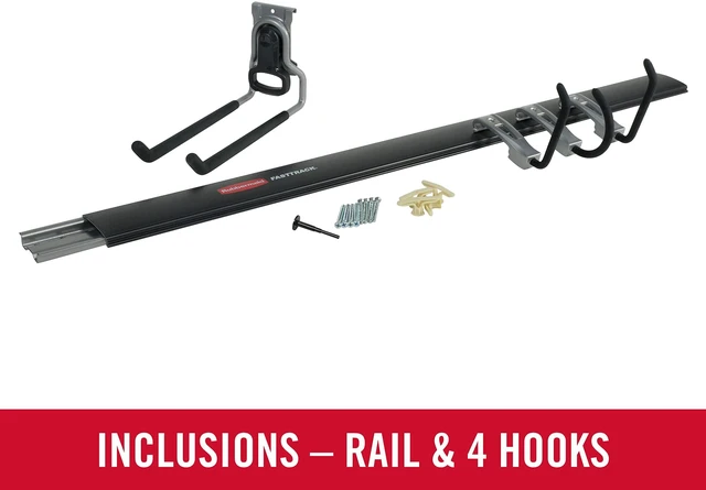 Alt view image 5 of 7 - FastTrack Garage Storage Utility Hooks 5 Piece Black All in One Rail Hook Kit and Tool Organizer Heavy Duty for Home/Garage/Shed/Garden