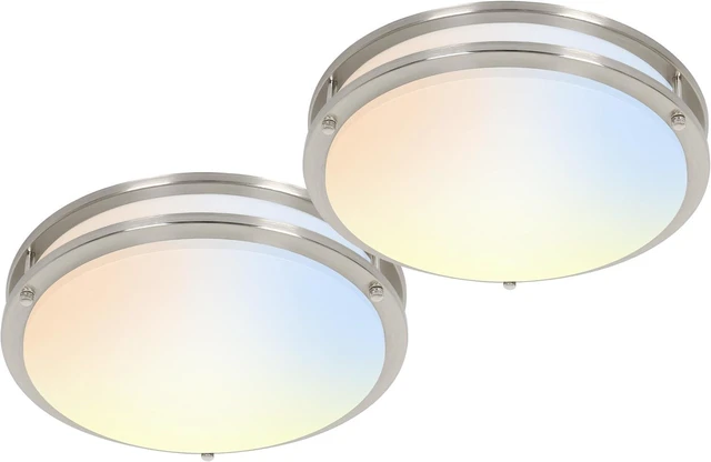 Main image of 16 inch Dimmable LED Flush Mount Ceiling Light Fixture,2200LM 36W 2.7/3/3.5/4K/5K Adjustbale, 120°Light Angle, CRI90, Ceiling Lamp for Bedroom, Kitchen, Office,ETL Listed,Nickel,2Pack