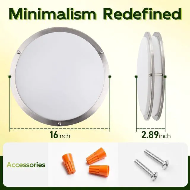Alt view image 2 of 7 - 16 inch Dimmable LED Flush Mount Ceiling Light Fixture,2200LM 36W 2.7/3/3.5/4K/5K Adjustbale, 120°Light Angle, CRI90, Ceiling Lamp for Bedroom, Kitchen, Office,ETL Listed,Nickel,2Pack