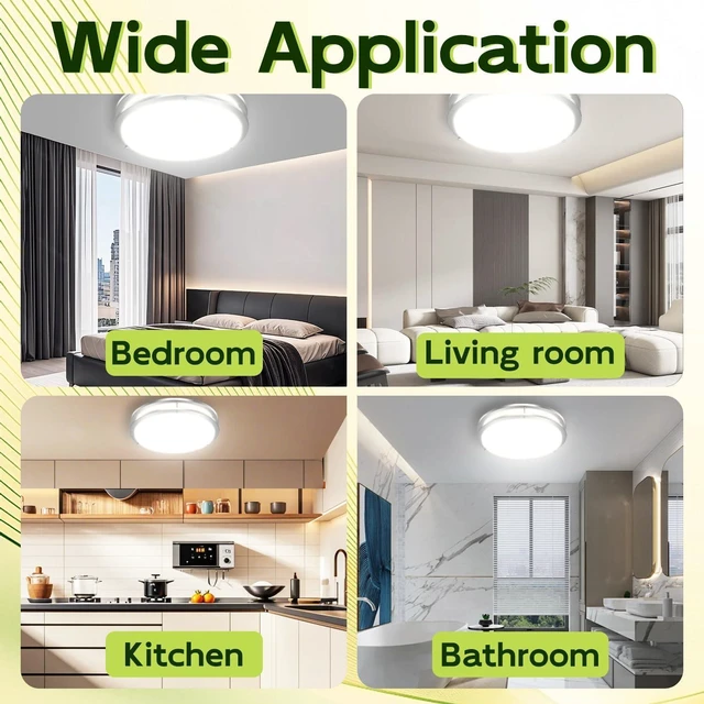 Alt view image 3 of 7 - 16 inch Dimmable LED Flush Mount Ceiling Light Fixture,2200LM 36W 2.7/3/3.5/4K/5K Adjustbale, 120°Light Angle, CRI90, Ceiling Lamp for Bedroom, Kitchen, Office,ETL Listed,Nickel,2Pack