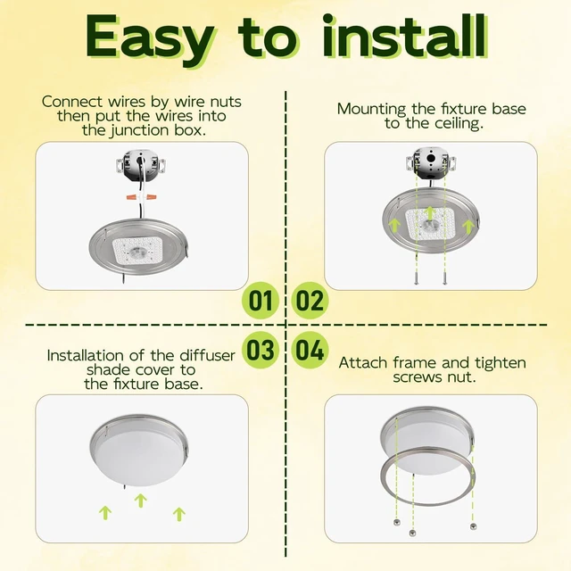 Alt view image 5 of 7 - 16 inch Dimmable LED Flush Mount Ceiling Light Fixture,2200LM 36W 2.7/3/3.5/4K/5K Adjustbale, 120°Light Angle, CRI90, Ceiling Lamp for Bedroom, Kitchen, Office,ETL Listed,Nickel,2Pack
