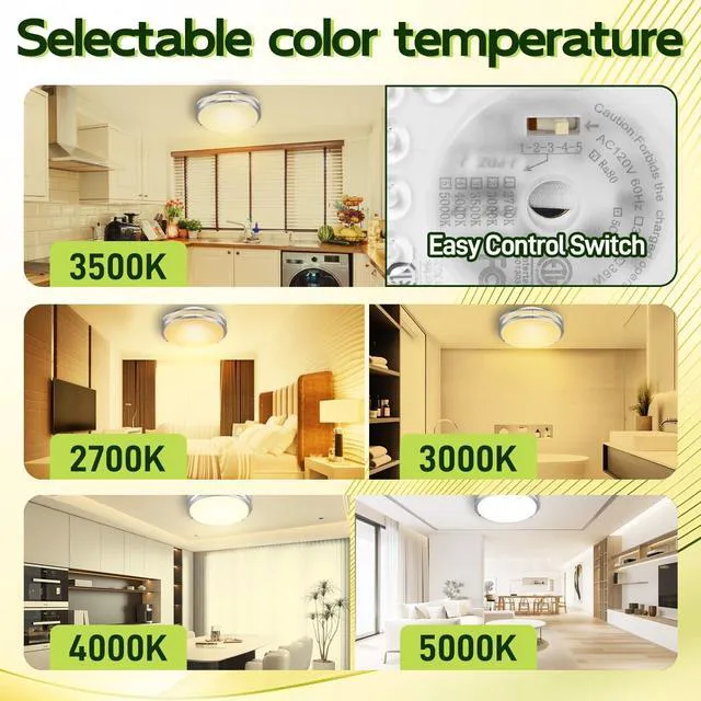 Alt view image 4 of 7 - 16 inch Dimmable LED Flush Mount Ceiling Light Fixture,2200LM 36W 2.7/3/3.5/4K/5K Adjustbale, 120°Light Angle, CRI90, Ceiling Lamp for Bedroom, Kitchen, Office,ETL Listed,Nickel,2Pack