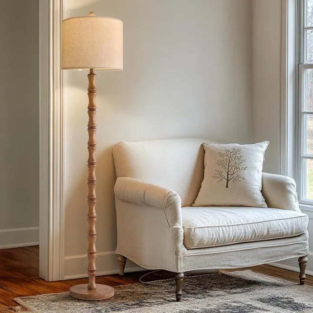 Main image of 62" Rustic Floor Lamp for Living Room, Retro Farmhouse Floor Lamp Rotary Switch, Resin Standing Lamp for Living Room, Corner, Dining Room, Bedroom, Home Decor