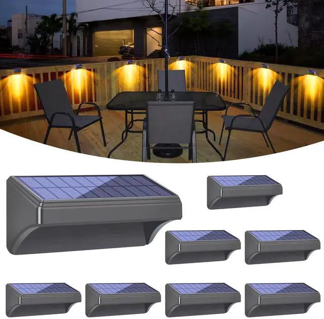 Main image of Solar Fence Lights - Outdoor Waterproof Warm White & Daylight White LED Solar Lights for Backyard, Deck, Stair Handrail and Wall (8 Packs, Plus Size)