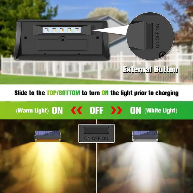Alt view image 3 of 7 - Solar Fence Lights - Outdoor Waterproof Warm White & Daylight White LED Solar Lights for Backyard, Deck, Stair Handrail and Wall (8 Packs, Plus Size)