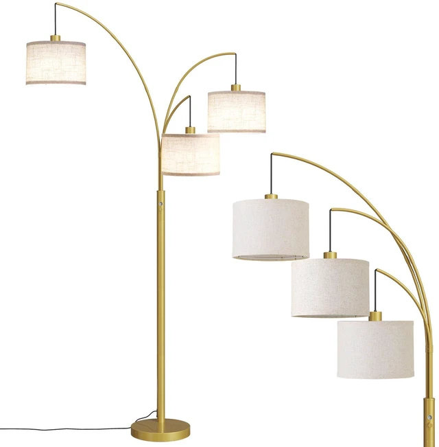 Main image of 3 Lights Floor Lamps for Living Room78" Tall Arc Standing Lamp Hanging Drum Linen Shade & Heavy Base, E26 Lamp Holder, 360°Rotatable Arc StanchionMid Century Tree Lamp for BedroomCorner