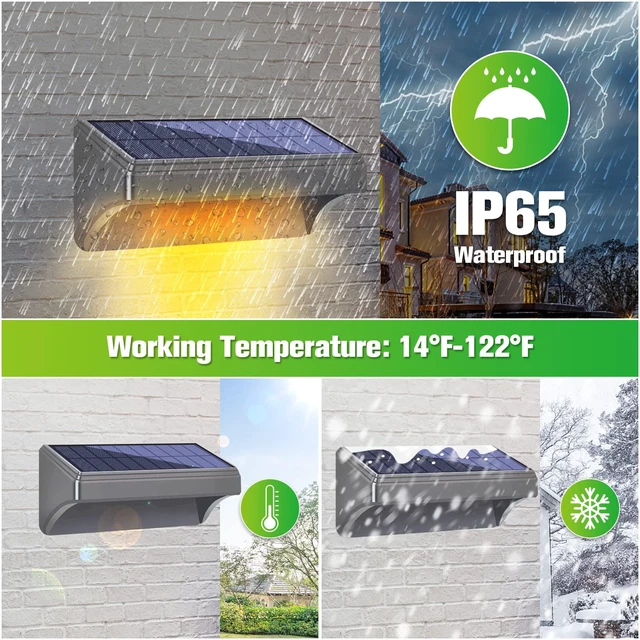 Alt view image 5 of 7 - Solar Fence Lights - Outdoor Waterproof Warm White & Daylight White LED Solar Lights for Backyard, Deck, Stair Handrail and Wall (8 Packs, Plus Size)