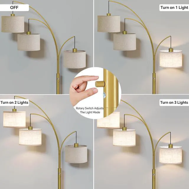 Alt view image 2 of 7 - 3 Lights Floor Lamps for Living Room78" Tall Arc Standing Lamp Hanging Drum Linen Shade & Heavy Base, E26 Lamp Holder, 360°Rotatable Arc StanchionMid Century Tree Lamp for BedroomCorner