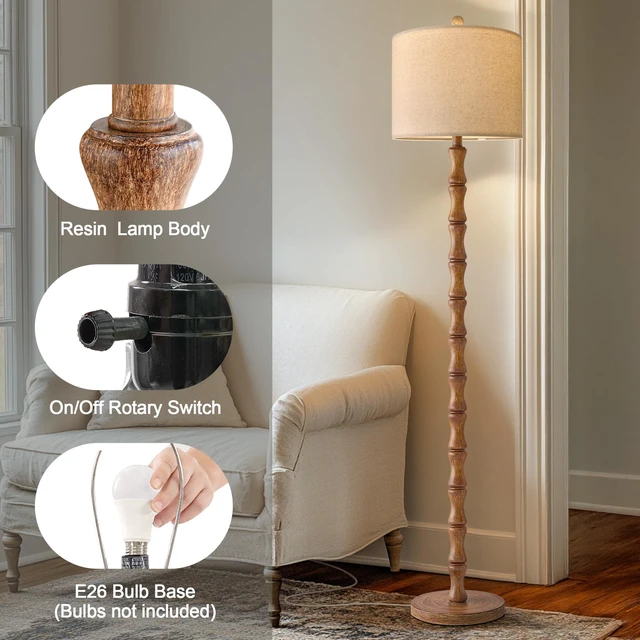 Alt view image 4 of 7 - 62" Rustic Floor Lamp for Living Room, Retro Farmhouse Floor Lamp Rotary Switch, Resin Standing Lamp for Living Room, Corner, Dining Room, Bedroom, Home Decor