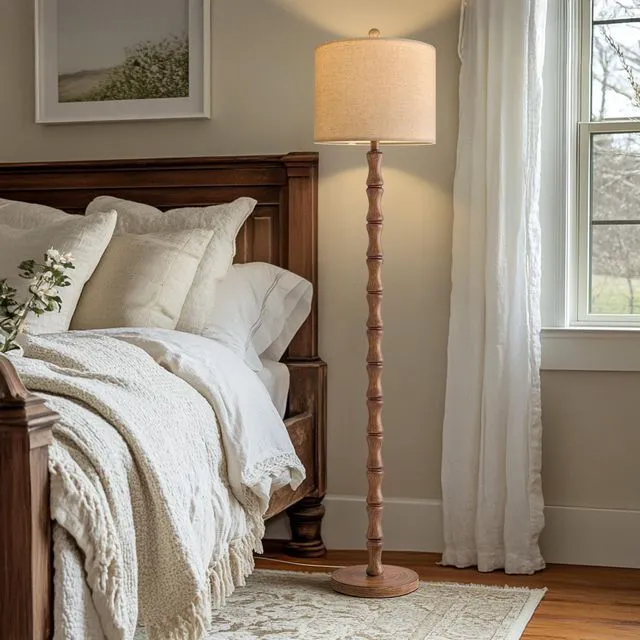 Alt view image 6 of 7 - 62" Rustic Floor Lamp for Living Room, Retro Farmhouse Floor Lamp Rotary Switch, Resin Standing Lamp for Living Room, Corner, Dining Room, Bedroom, Home Decor