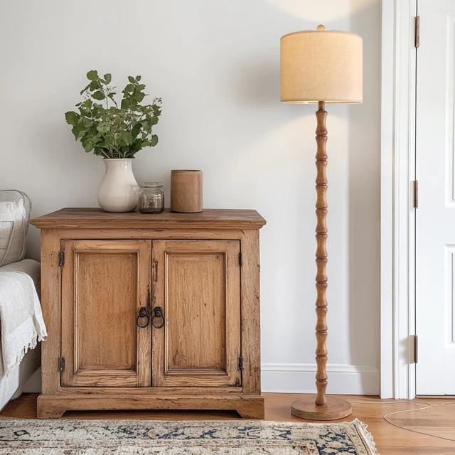 Alt view image 5 of 7 - 62" Rustic Floor Lamp for Living Room, Retro Farmhouse Floor Lamp Rotary Switch, Resin Standing Lamp for Living Room, Corner, Dining Room, Bedroom, Home Decor