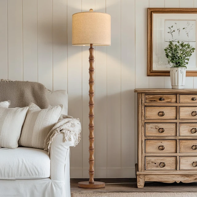 Alt view image 7 of 7 - 62" Rustic Floor Lamp for Living Room, Retro Farmhouse Floor Lamp Rotary Switch, Resin Standing Lamp for Living Room, Corner, Dining Room, Bedroom, Home Decor
