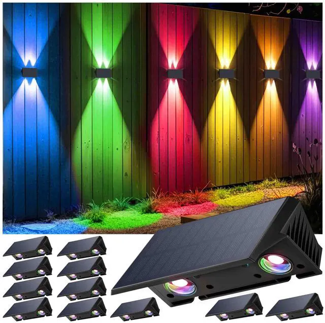 Main image of Fence Lights Solar Powered, Multicolor Modes Solar Fence Lights Outdoor IP67 Waterproof, Up and Down Solar Wall Lights Sconce Dusk to Dawn for Patio, House, Garage, Porch, Garden, Festival (12 Pack)