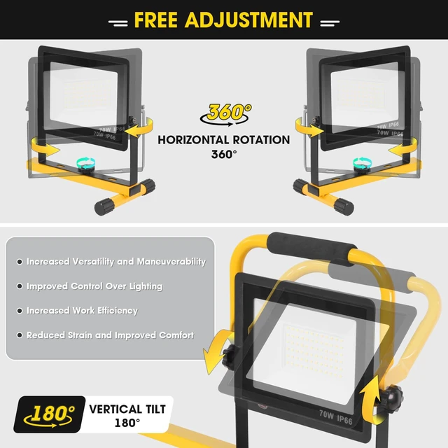Alt view image 5 of 7 - 21000Lumen LED Work Lights with Stand - 3 Head Portable Work Light with 16FT Cord - IP66 Waterproof Tripod Worklights for Outdoor Indoor Job Site Workshop Garage Construction Site Lighting