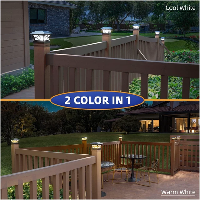 Alt view image 2 of 7 - Solar Post Cap Lights 12 Pack with 1000mAh Battery - for 4x4 5x5 6x6 Fences, Larger Size & Longer Lasting, 2-Mode, IP64 Waterproof, for Fence Deck Patio Porch Yard (Black)