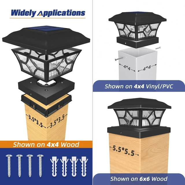 Alt view image 3 of 7 - Solar Post Cap Lights 12 Pack with 1000mAh Battery - for 4x4 5x5 6x6 Fences, Larger Size & Longer Lasting, 2-Mode, IP64 Waterproof, for Fence Deck Patio Porch Yard (Black)