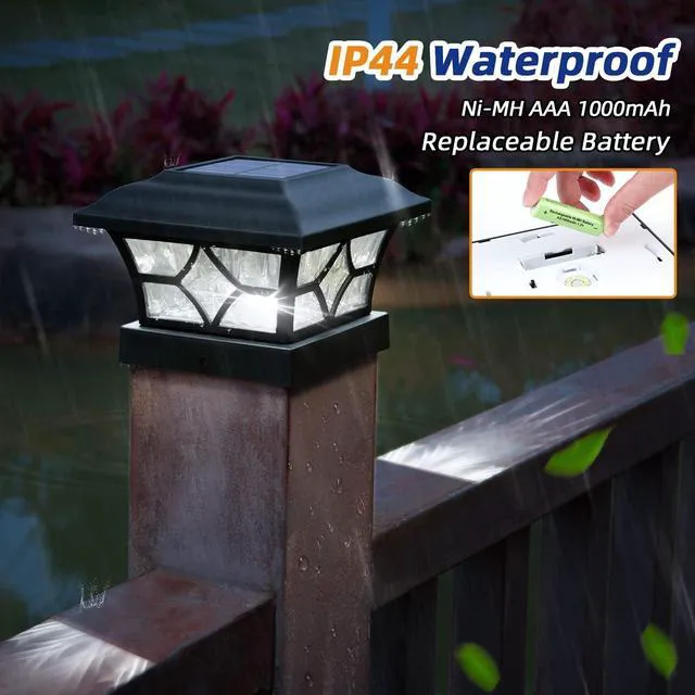 Alt view image 6 of 7 - Solar Post Cap Lights 12 Pack with 1000mAh Battery - for 4x4 5x5 6x6 Fences, Larger Size & Longer Lasting, 2-Mode, IP64 Waterproof, for Fence Deck Patio Porch Yard (Black)