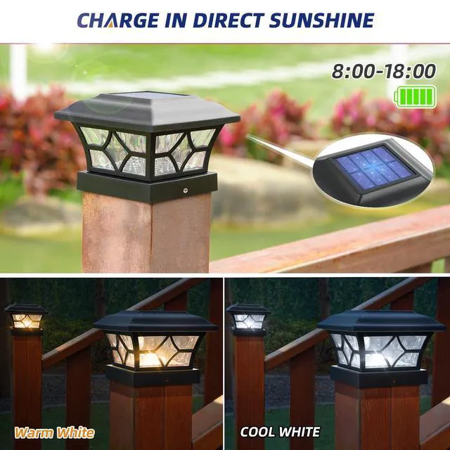 Alt view image 7 of 7 - Solar Post Cap Lights 12 Pack with 1000mAh Battery - for 4x4 5x5 6x6 Fences, Larger Size & Longer Lasting, 2-Mode, IP64 Waterproof, for Fence Deck Patio Porch Yard (Black)