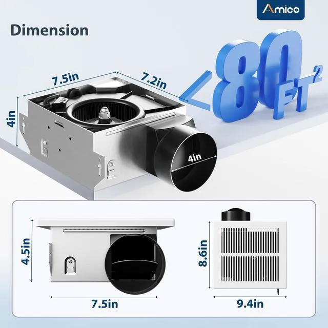 Alt view image 2 of 7 - Bathroom Exhaust Fan 2 Pack, 80 CFM, 1.0 Sones - UL Certified Low Noise, Ceiling Mounted Retrofit Ventilation Fans, No Attic Access Needed, 4 Inch Duct, Ceiling Opening 7.6''x7.3''