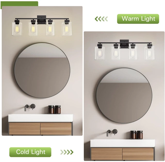 Alt view image 5 of 7 - 4 Light Bathroom Vanity Light - Matte Black Bathroom Light Fixtures Square Design & UL Certification, Square Light Fixture Over Mirror, Farmhouse Light Fixtures for Bathroom & Bedroom