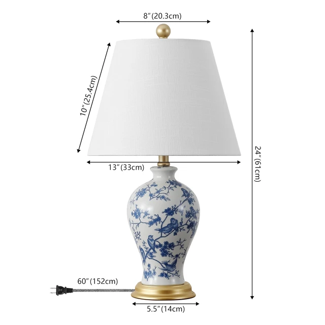 Alt view image 3 of 7 - Grace 24" French Country Floral Urn Ceramic Lamp, Blue/White Chinoiserie Ginger Jar, French Country Cottage Style, Linen Shade, Gold Metal Base, LED Bulb Included