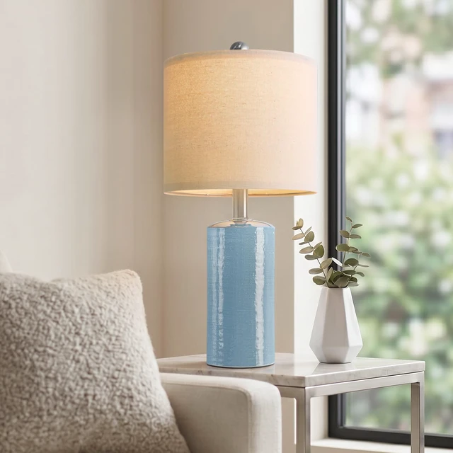 Alt view image 3 of 7 - Small Table Lamps Set of 2 for Living Room 20.25" Blue Lamps Bedside Lamps Ceramic Lamps for Night Stands, Table Lamps for Bedroom, Mid Century Modern Boho Farmhouse Nightstand Nursery Side Table Lamp