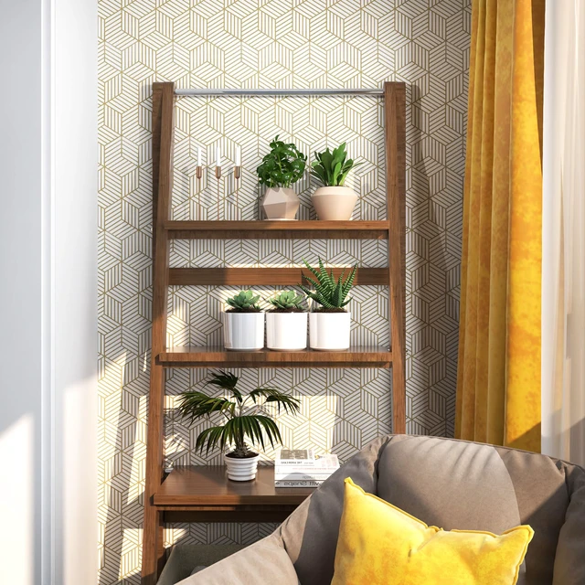 Alt view image 4 of 7 - Geometric Contact Paper Peel and Stick Wallpaper Gold 17.7×787 Self Adhesive, Removable Wallpaper for Bedroom/Bathroom Waterproof, Modern Contact Paper for Cabinets Liner Easy to Install