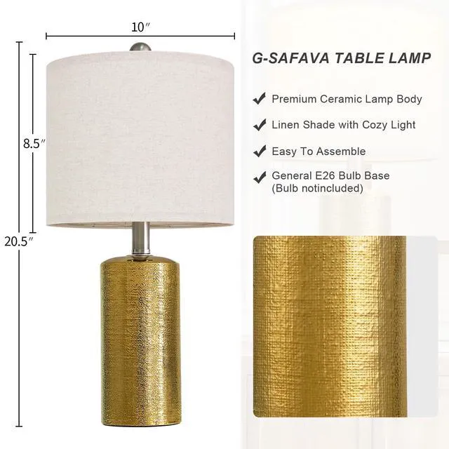 Alt view image 2 of 7 - Small Table Lamps Set of 2 for Living Room 20.25" Gold Lamps Bedside Lamps Ceramic Lamps for Night Stands, Table Lamps for Bedroom, Mid Century Modern Boho Farmhouse Nightstand Nursery Side Table Lamp