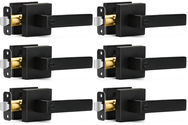 Main image of 6 Pack Black Door Handles Privacy Door Levers, Keyless Interior Door Knobs Square Matte Black Door Levers Heavy Duty Door Locks for Bedroom Bathroom, Reversible Flat Levers