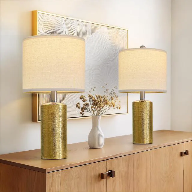 Alt view image 3 of 7 - Small Table Lamps Set of 2 for Living Room 20.25" Gold Lamps Bedside Lamps Ceramic Lamps for Night Stands, Table Lamps for Bedroom, Mid Century Modern Boho Farmhouse Nightstand Nursery Side Table Lamp