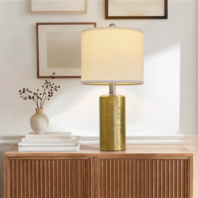 Alt view image 7 of 7 - Small Table Lamps Set of 2 for Living Room 20.25" Gold Lamps Bedside Lamps Ceramic Lamps for Night Stands, Table Lamps for Bedroom, Mid Century Modern Boho Farmhouse Nightstand Nursery Side Table Lamp