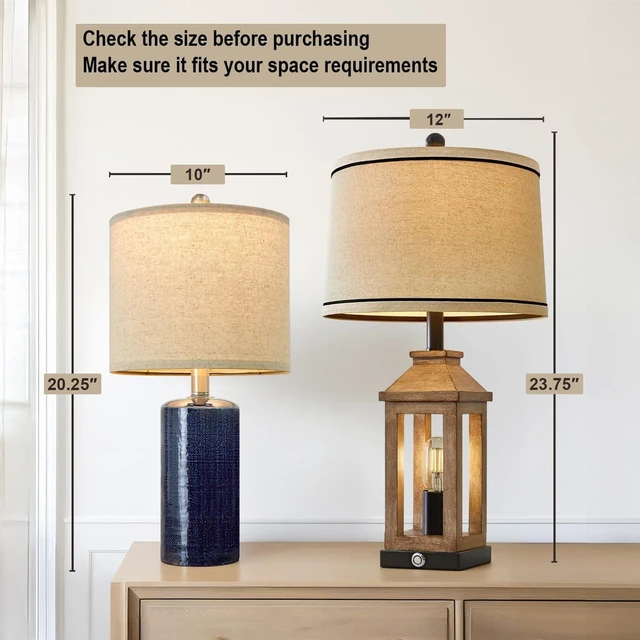 Alt view image 2 of 7 - Small Table Lamps Set of 2 for Living Room 20.25" Blue Lamps Bedside Lamps Ceramic Lamps for Night Stands, Table Lamps for Bedroom, Mid Century Modern Boho Farmhouse Nightstand Nursery Side Table Lamp