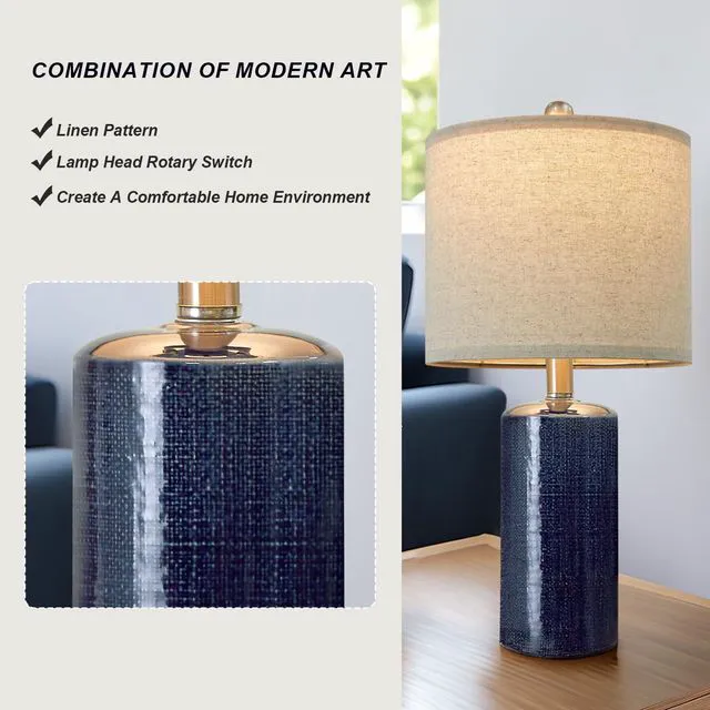 Alt view image 4 of 7 - Small Table Lamps Set of 2 for Living Room 20.25" Blue Lamps Bedside Lamps Ceramic Lamps for Night Stands, Table Lamps for Bedroom, Mid Century Modern Boho Farmhouse Nightstand Nursery Side Table Lamp