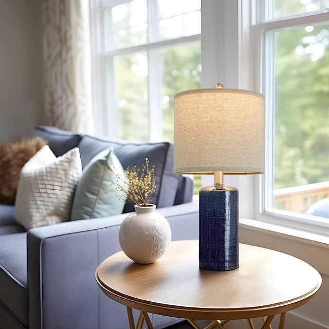 Alt view image 5 of 7 - Small Table Lamps Set of 2 for Living Room 20.25" Blue Lamps Bedside Lamps Ceramic Lamps for Night Stands, Table Lamps for Bedroom, Mid Century Modern Boho Farmhouse Nightstand Nursery Side Table Lamp