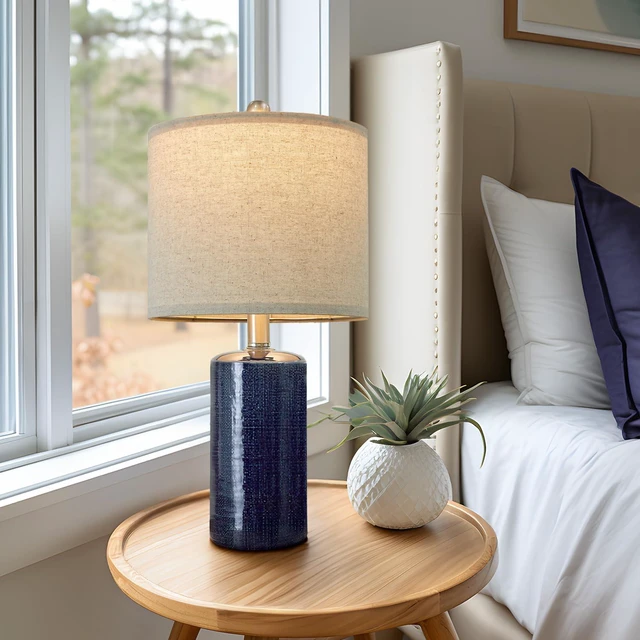 Alt view image 3 of 7 - Small Table Lamps Set of 2 for Living Room 20.25" Blue Lamps Bedside Lamps Ceramic Lamps for Night Stands, Table Lamps for Bedroom, Mid Century Modern Boho Farmhouse Nightstand Nursery Side Table Lamp