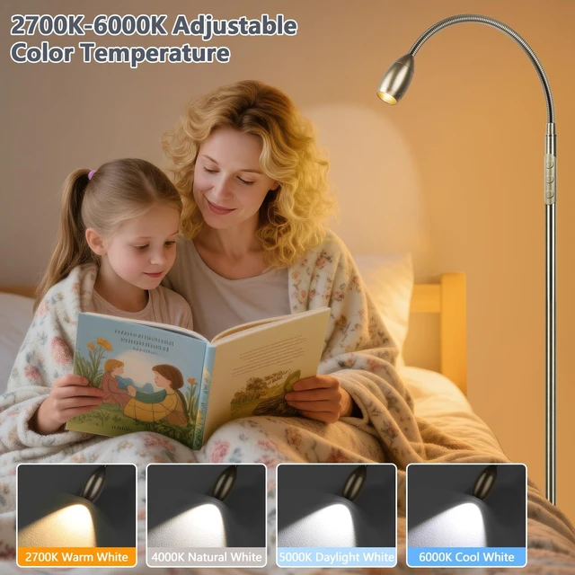Alt view image 4 of 7 - Reading Floor Lamp, 72" LED Dimmable Lamp with Gooseneck,Zoomable Spotlight Adjustable Color Beam Standing Lamp, Touch & Remote Control, Task Craft, Sewing, Bedroom Living Room, Office, Bronze