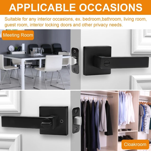 Alt view image 5 of 6 - 6 Pack Black Door Handles Privacy Door Levers, Keyless Interior Door Knobs Square Matte Black Door Levers Heavy Duty Door Locks for Bedroom Bathroom, Reversible Flat Levers
