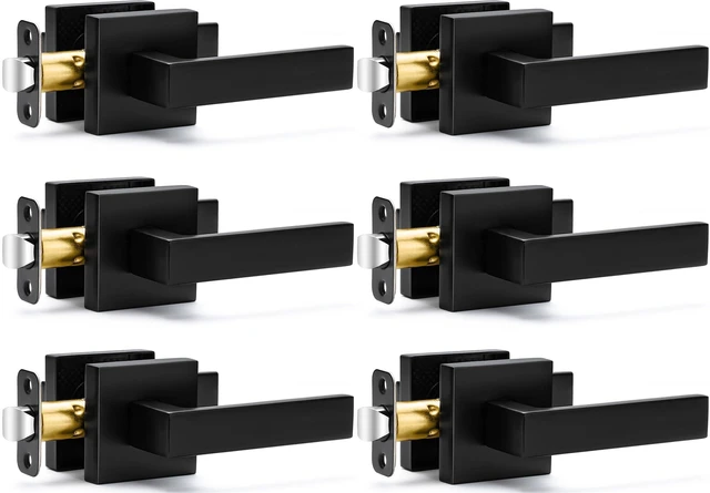 Main image of 6 Pack Passage Door Handles Matte Black Door Levers, Interior Door Knobs Square Heavy Duty Non-Locking Handlesets Hall Closet Handles, Reversible for Right & Left Sided Doors