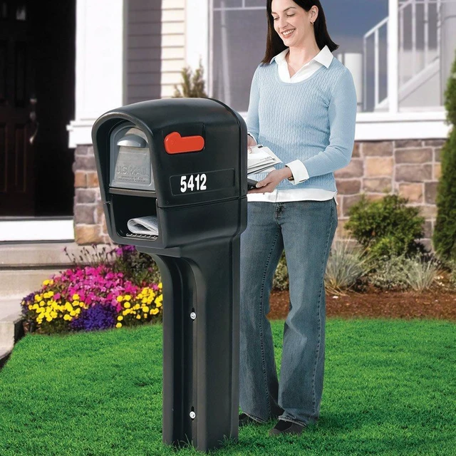 Alt view image 2 of 4 - MailMaster Plus Mailbox & Post, Weather Resistant, Large Outdoor Mailboxes, Made of Durable Plastic, Easy to Install, Flag Included, Black