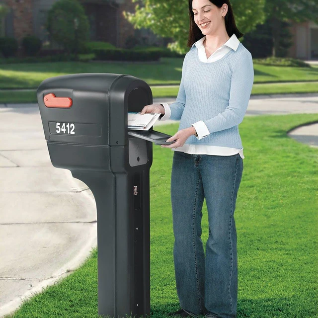 Alt view image 3 of 4 - MailMaster Plus Mailbox & Post, Weather Resistant, Large Outdoor Mailboxes, Made of Durable Plastic, Easy to Install, Flag Included, Black
