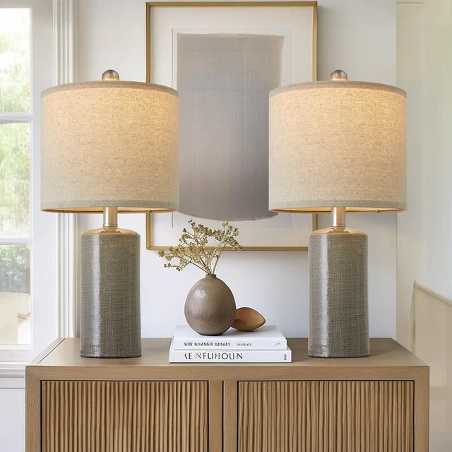 Main image of Small Table Lamps Set of 2 for Living Room 20.25" Grey Lamps Bedside Lamps Ceramic Lamps for Night Stands, Table Lamps for Bedroom, Mid Century Modern Boho Farmhouse Nightstand Nursery Side Table Lamp