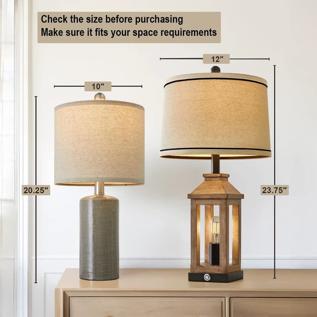 Alt view image 2 of 7 - Small Table Lamps Set of 2 for Living Room 20.25" Grey Lamps Bedside Lamps Ceramic Lamps for Night Stands, Table Lamps for Bedroom, Mid Century Modern Boho Farmhouse Nightstand Nursery Side Table Lamp